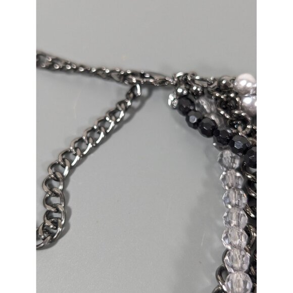 Premier Designs Main Event Necklace Gray Black Bead Multi Chain Faux Pearl 22" - Picture 6 of 9